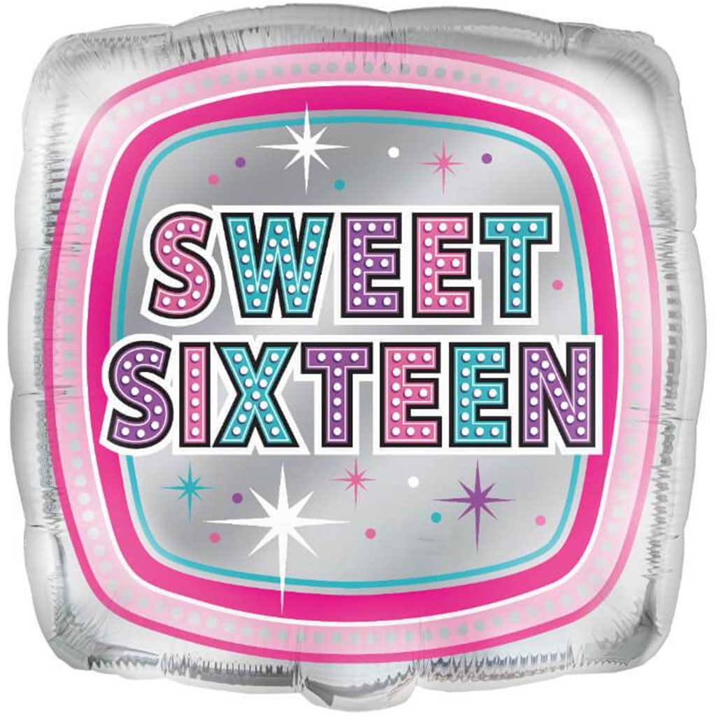 Sweet 16th Birthday Square Foil Balloon, 18in 