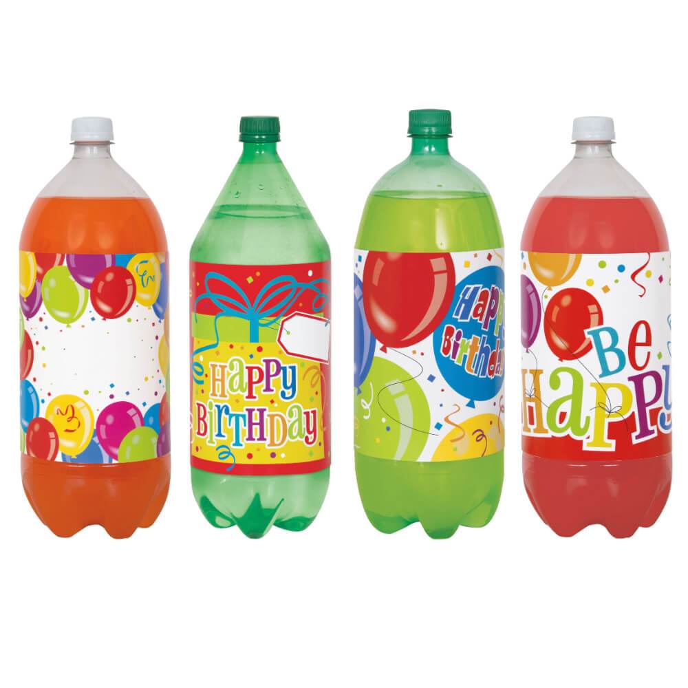 Bottle Labels 2 Liter 4ct, Happy Birthday 