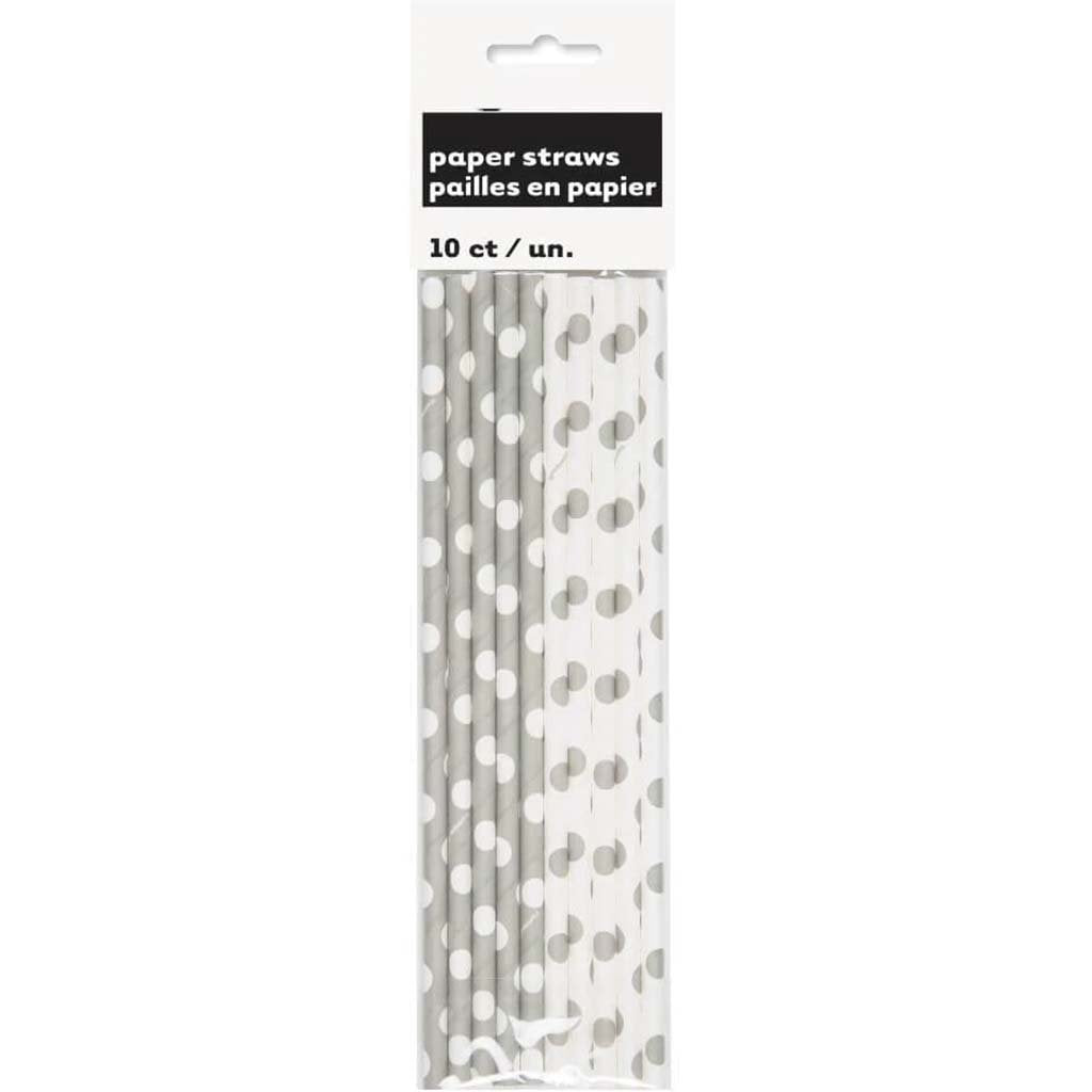 Paper Straws 10ct, Silver Dots 