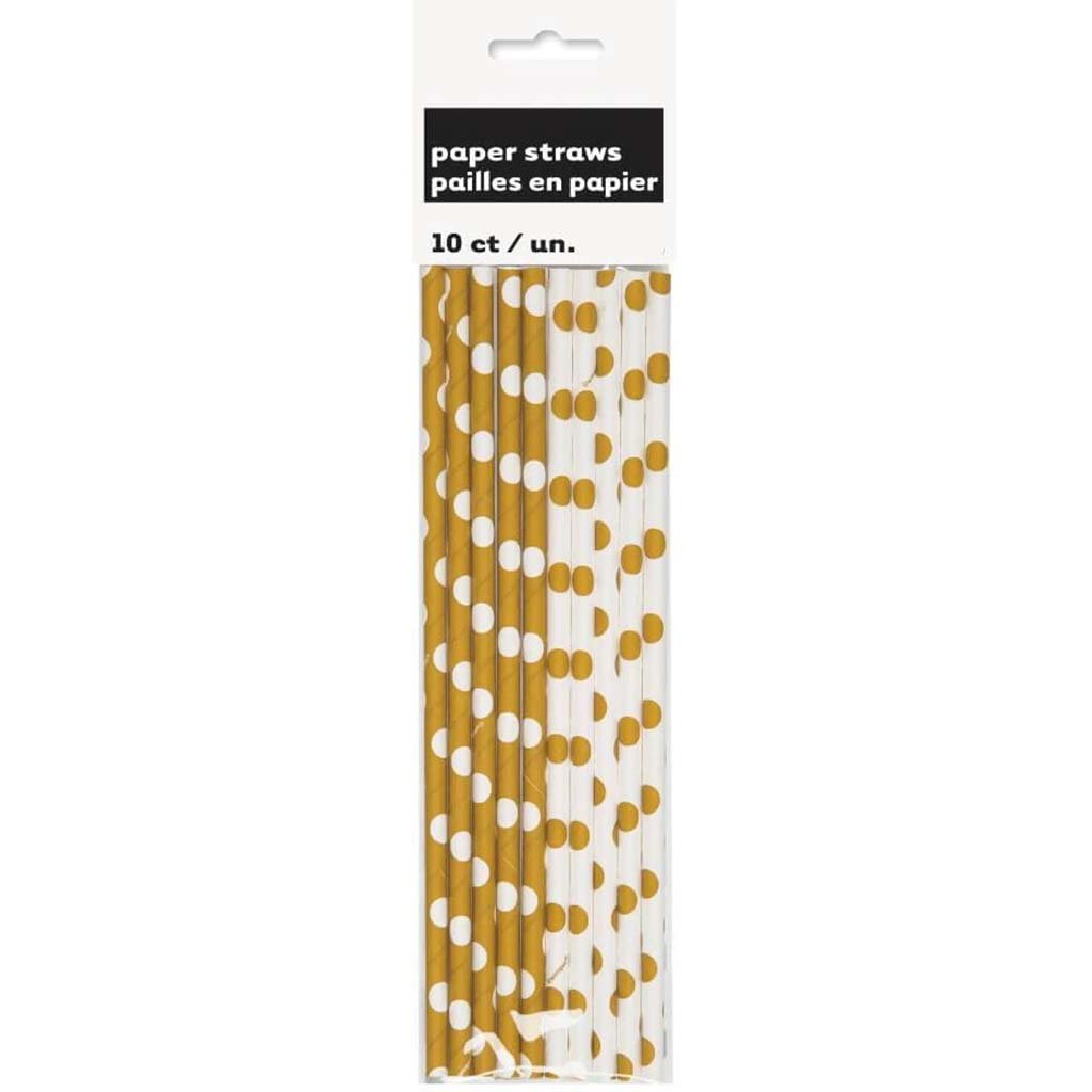 Paper Straws 10ct, Gold Dots 