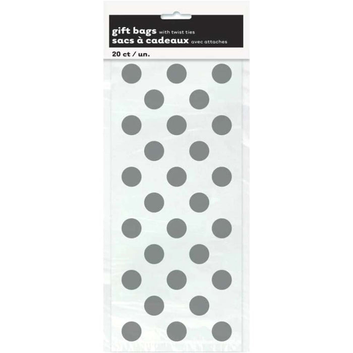 Cellophane Bags 5in x11in 20ct, Silver Dots 