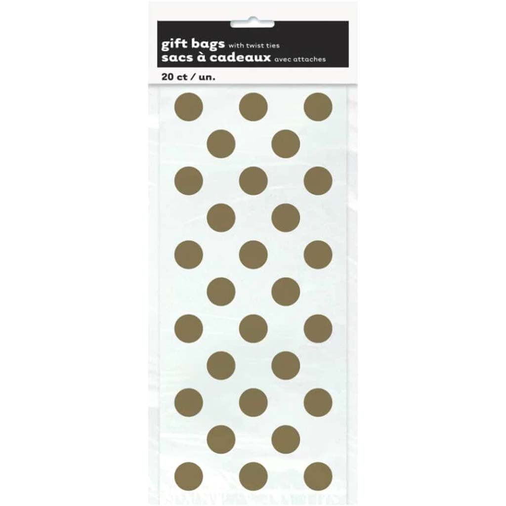 Cellophane Bags 5in x11in 20ct, Gold Dots 