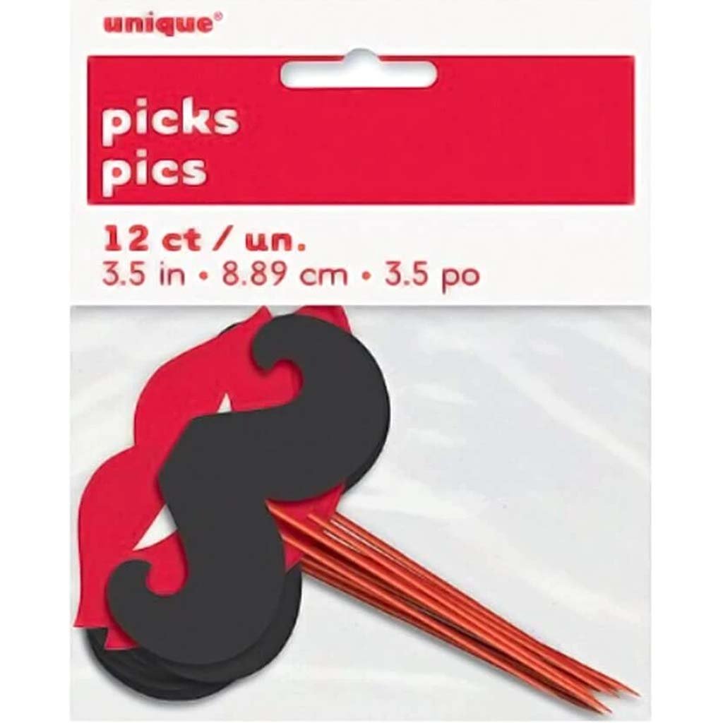 Lips/Mustche Assorted Pick 3.5in 12ct 