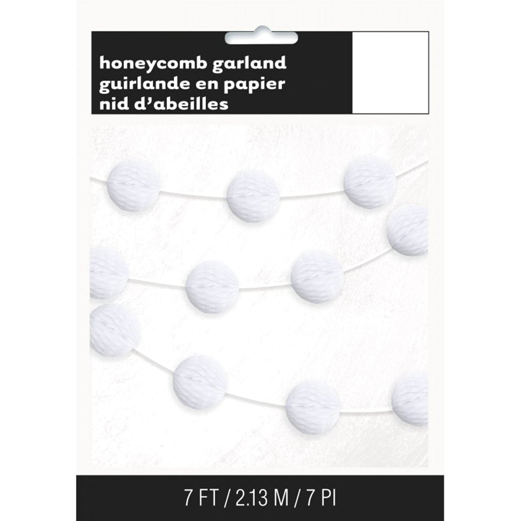 Honeycomb Ball Garland 7ft, White 