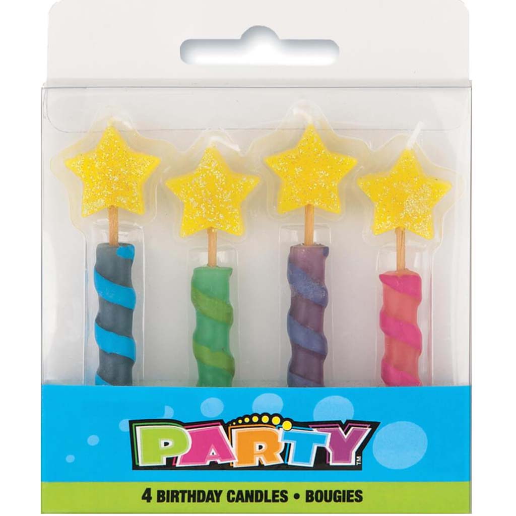 Birthday Candles 4ct, Star Top 