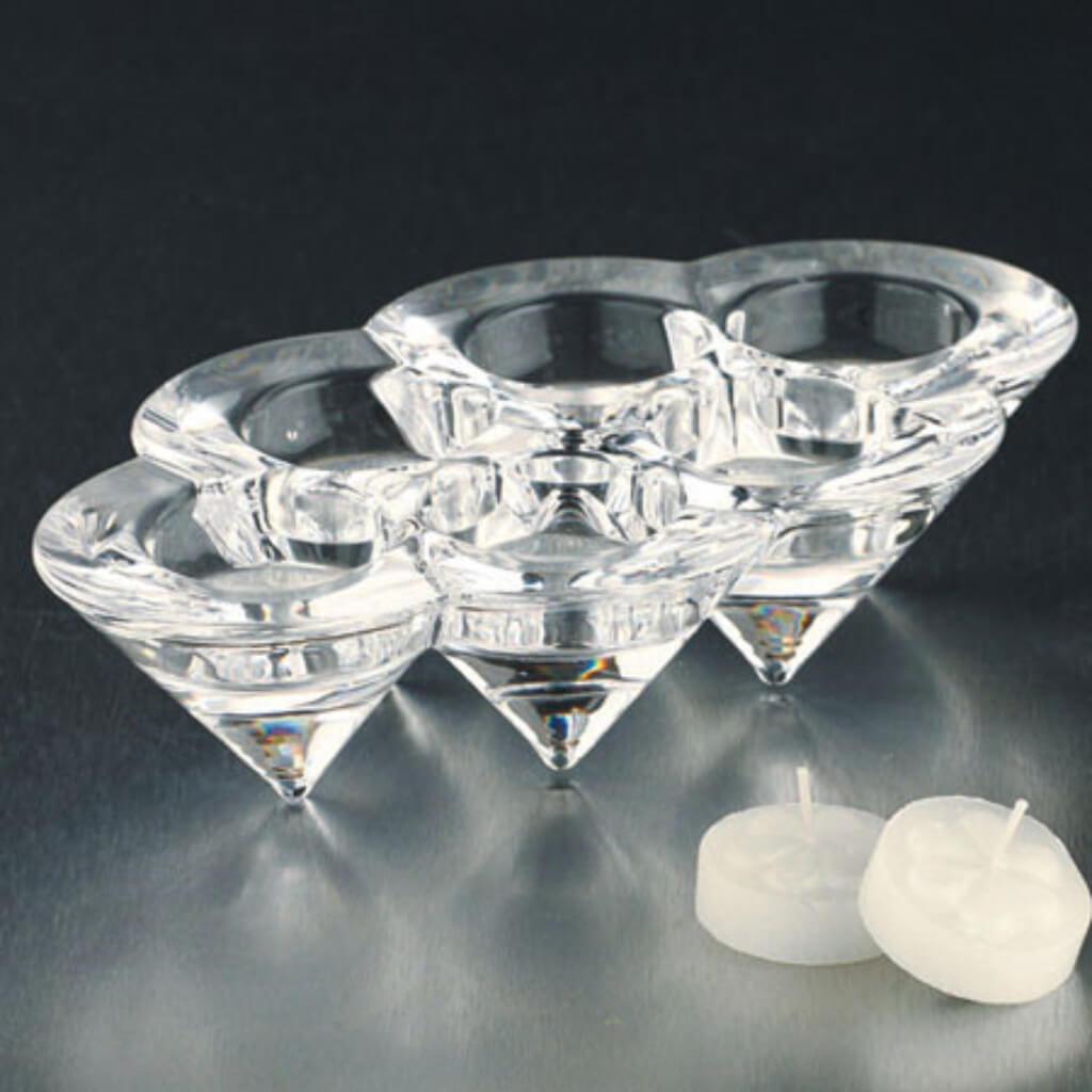 6-Part Diamond Tealight Holder L:8.5&quot; W:5&quot; H:2&quot; Clear 