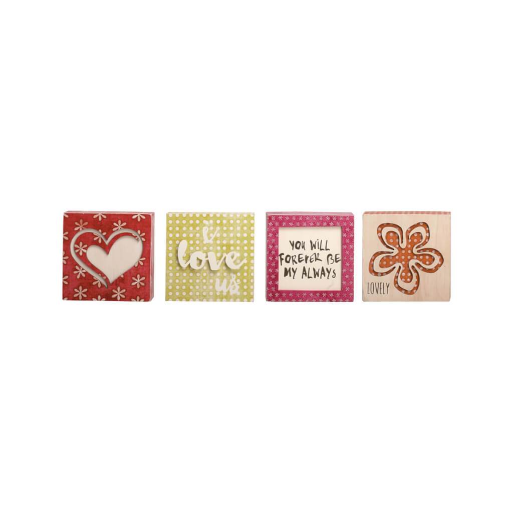 Pierced Wood &quot;I Love Us&quot; Wall Arts Set Of 4 