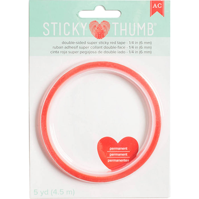Sticky Thumb Double-Sided Super Sticky Red Tape - 0.25in x 5 yards