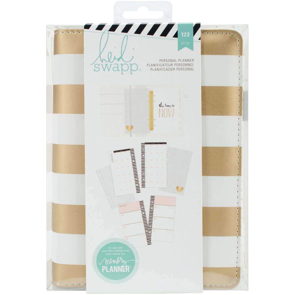 Personal Memory Planner Stripe White Gold