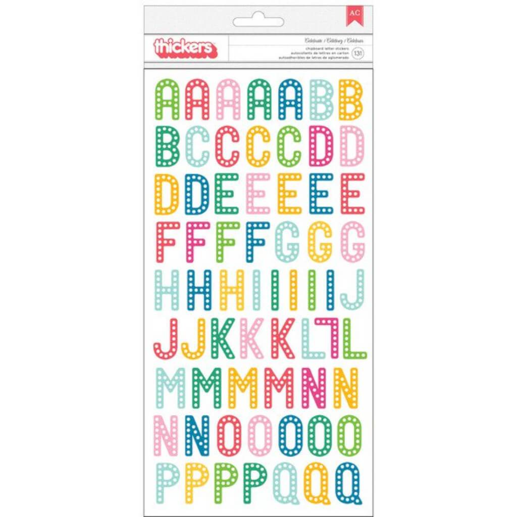 STICKER THICKERS CHIPBOARD ALPHABET CELEBRATE MULTICOLOR 