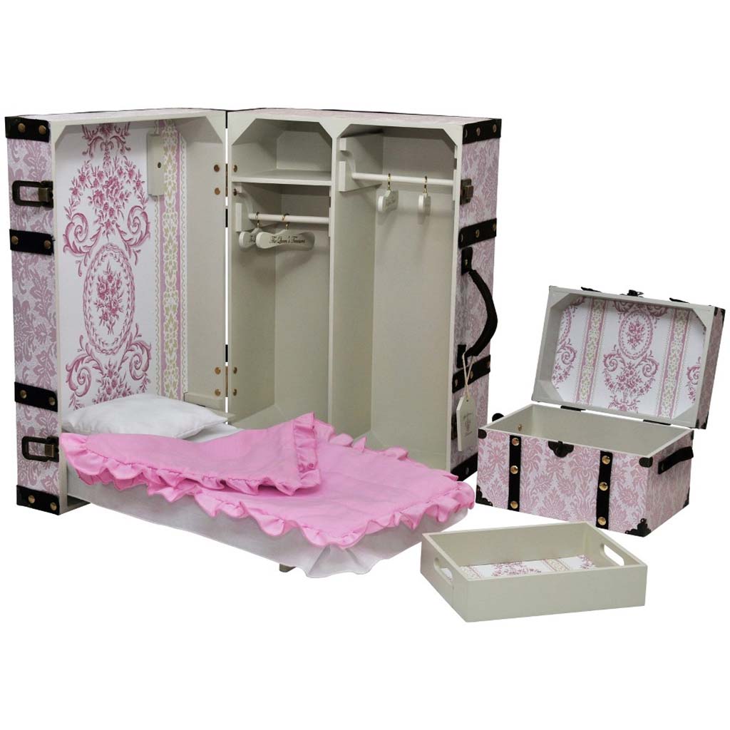 The Queen&#39;s Treasures 18in Doll Clothes Storage Trunk Suitcase