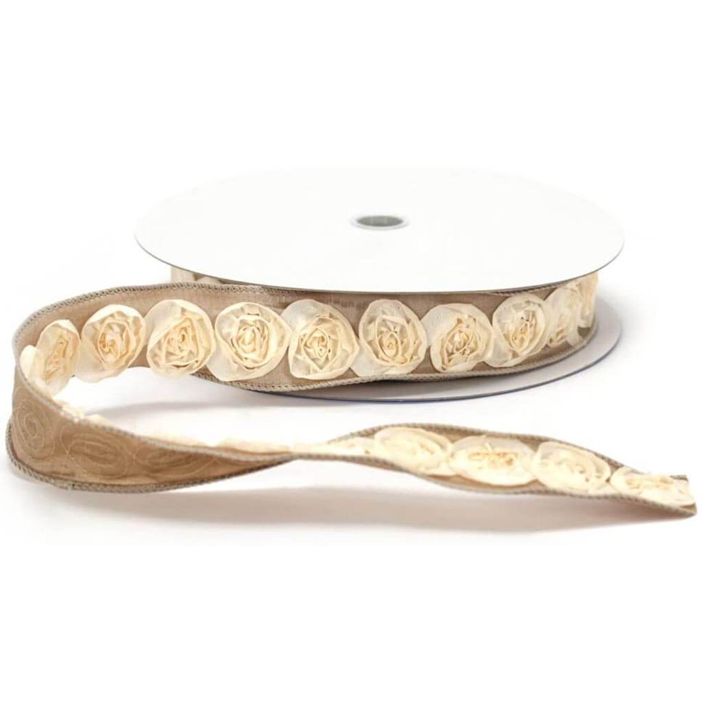 Offray 4in Wired Edge Love Knots Ribbon Champagne No.100