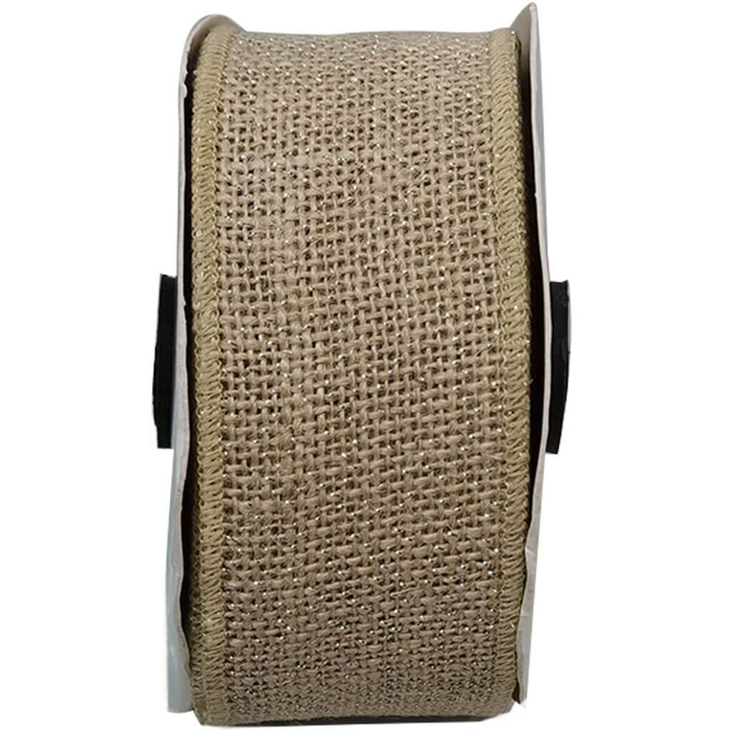 Burlap Jute Zari Silver Glitter Ivory 1.5in x 10yd