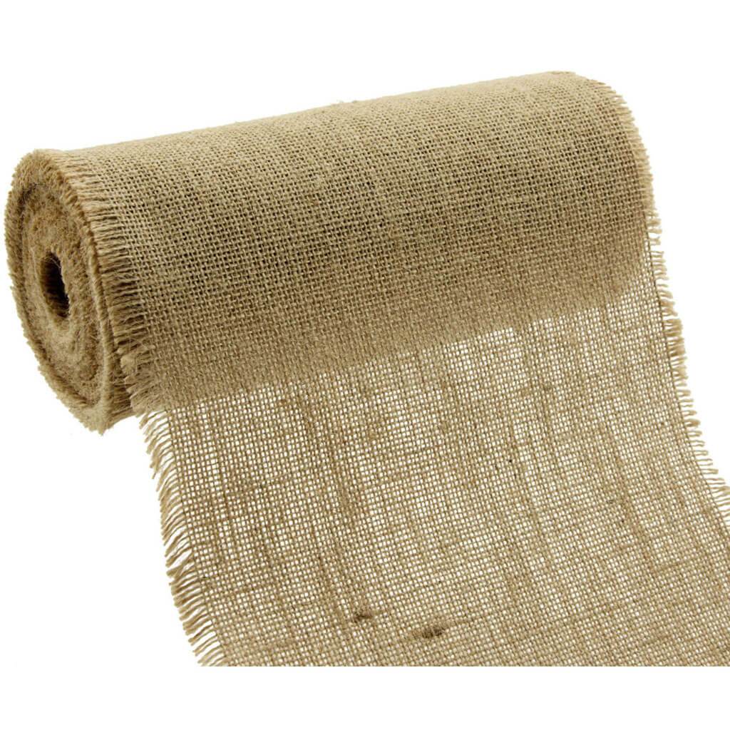 Burlap Fabric Roll with Fringed Edge Natural 9in x 10yd