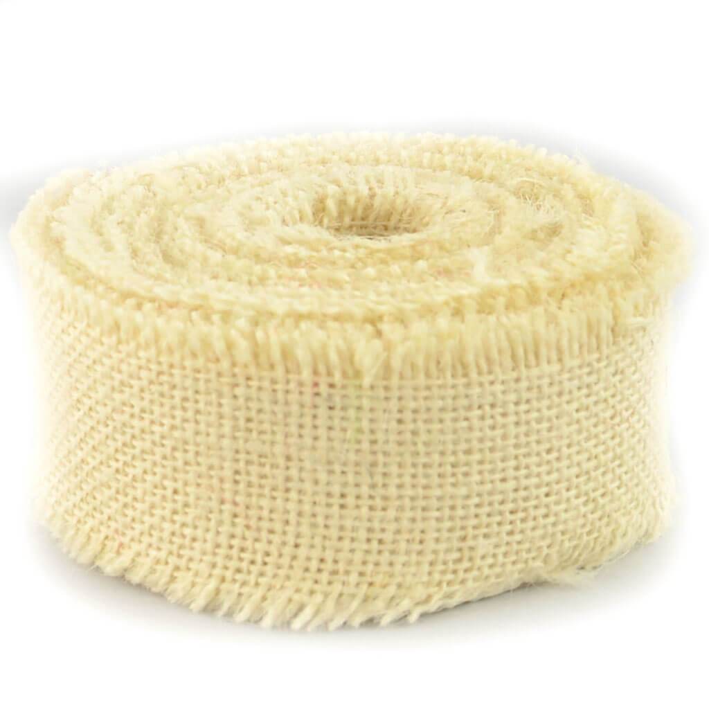 Burlap Ribbon With Fringe Edge 1.5in x 10yd Ivory