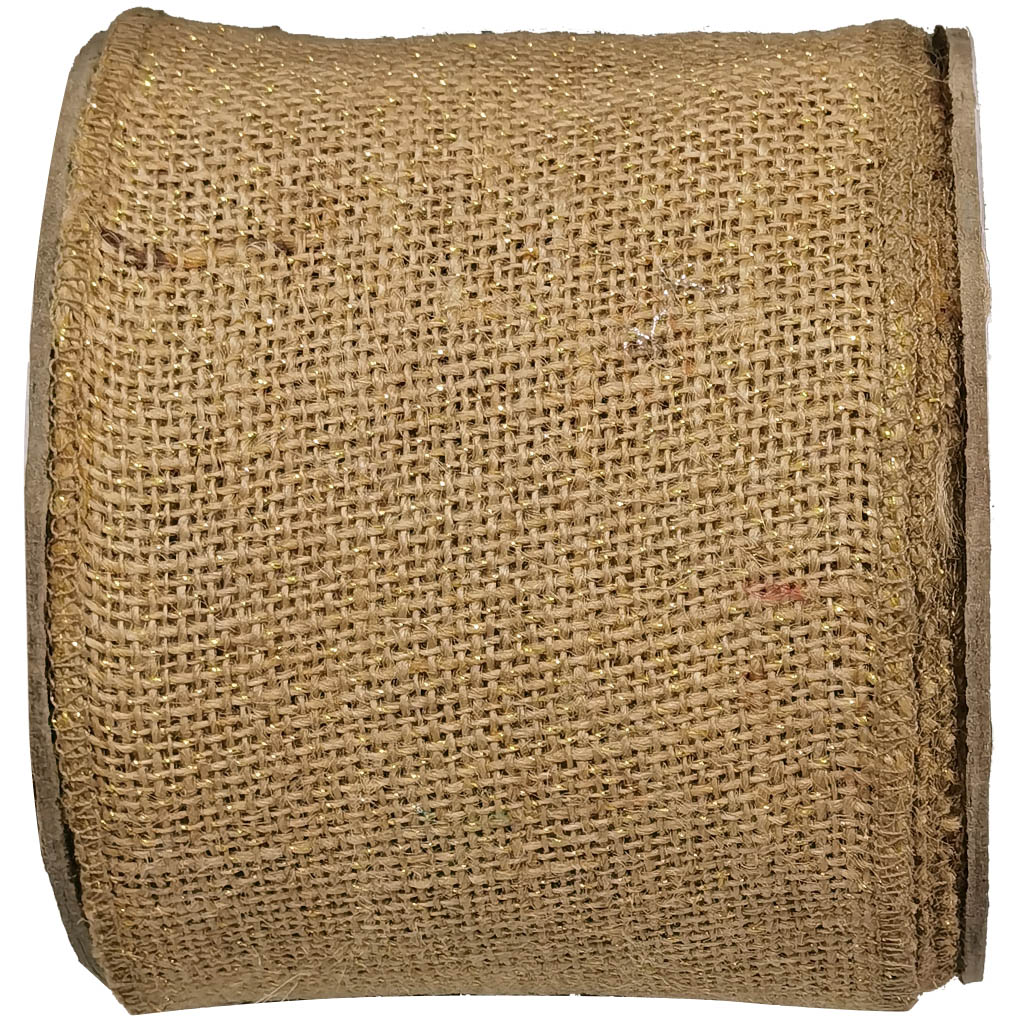 Gold Glitter Burlap Jute Wire 4in x 10yd Natural