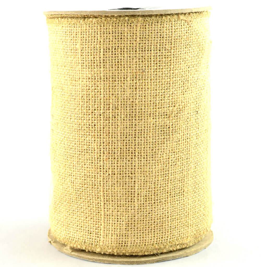 Burlap Ribbon Wired Edge 6in x 10yd Natural &amp; Gold Metallic