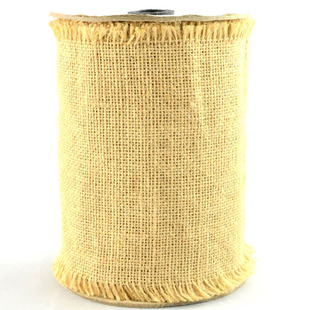 Fringed Edge Burlap Ribbon with Gold Metallic Thread 6in x 10yd