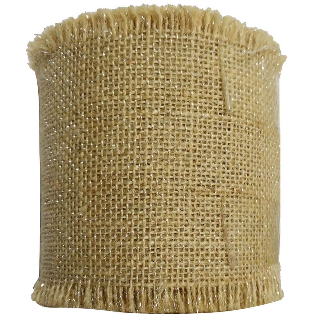 Silver Glitter Burlap Jute Fringe Natural 4in x 10yd