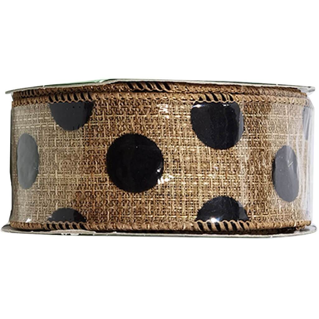 Faux Burlap Polka Dots Natural Black 1.5in x 10yd