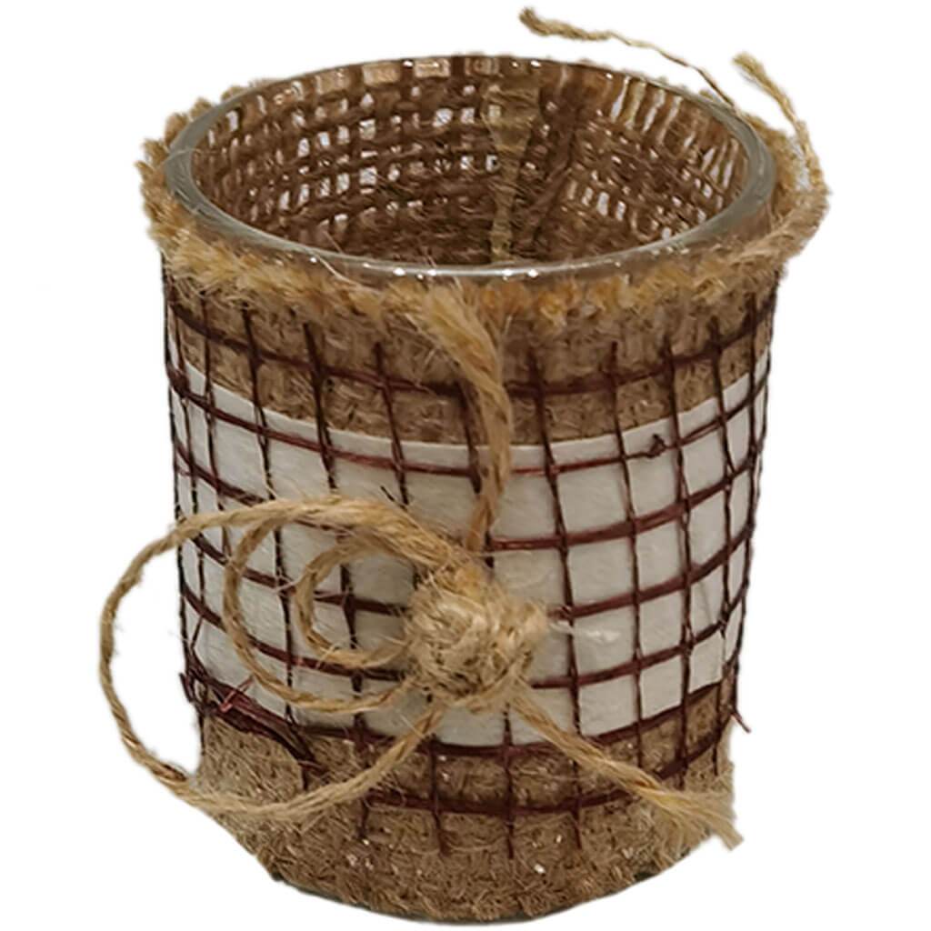 Tealight Glass Jute Applique Brown Mesh 2in x 1.75in