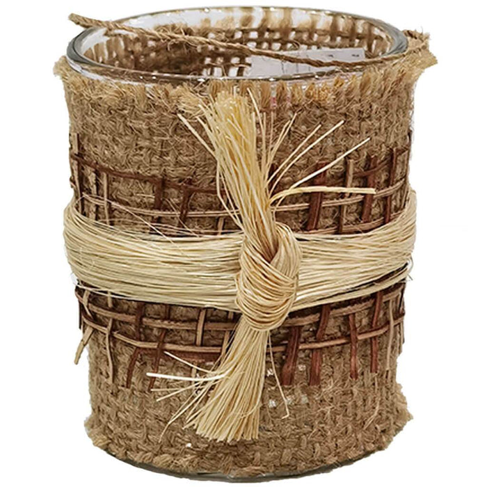 Tealight Glass Jute Applique Mesh & Bow 2in x 1.75in
