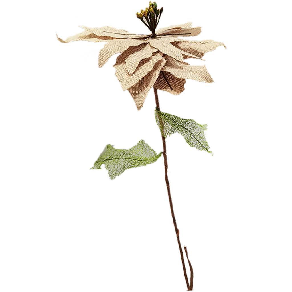 Natural Burlap Poinsettia Floral Pick 27in