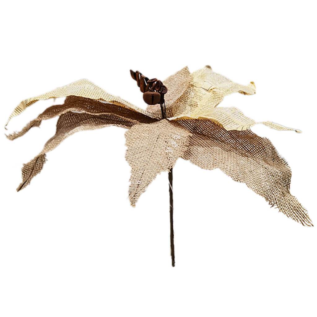 Burlap &amp; Newspaper Jingle Bell Poinsettia Flower Christmas 20in