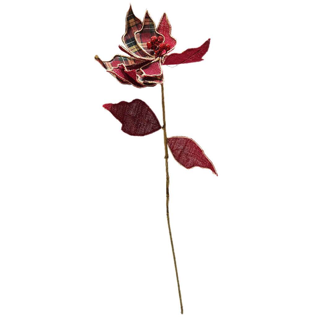 Burlap &amp; Check Poinsettia Stem 10in x 30in Red