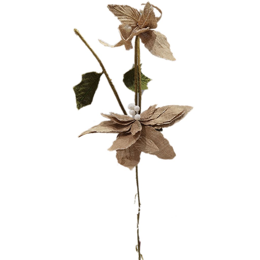 Burlap Poinsettia Green Leaves Stem 9in x 33in Natural