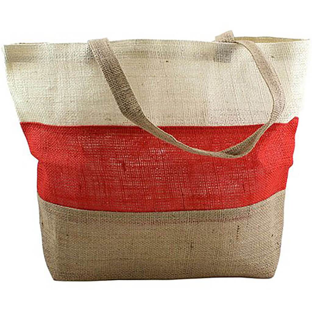 Burlap Best Jute Bag Ivory/Red/Natural 17.5 x 13 x 5.5in