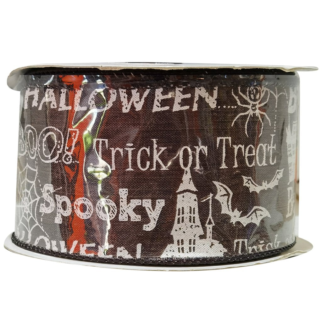 Happy Holloween Print Black with White 2.5in x 10yd