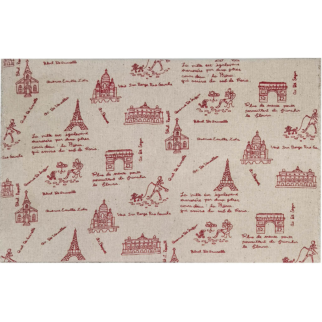 Fringe Edge Cotton Runner Paris Eiffel Tower Natural Red 13in x 72in