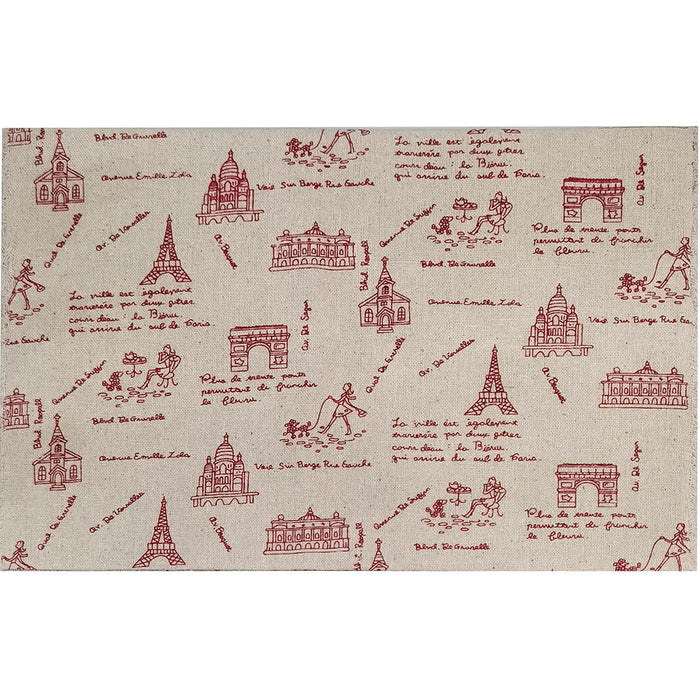 Fringe Edge Cotton Runner Paris Eiffel Tower Natural Red 13in x 72in