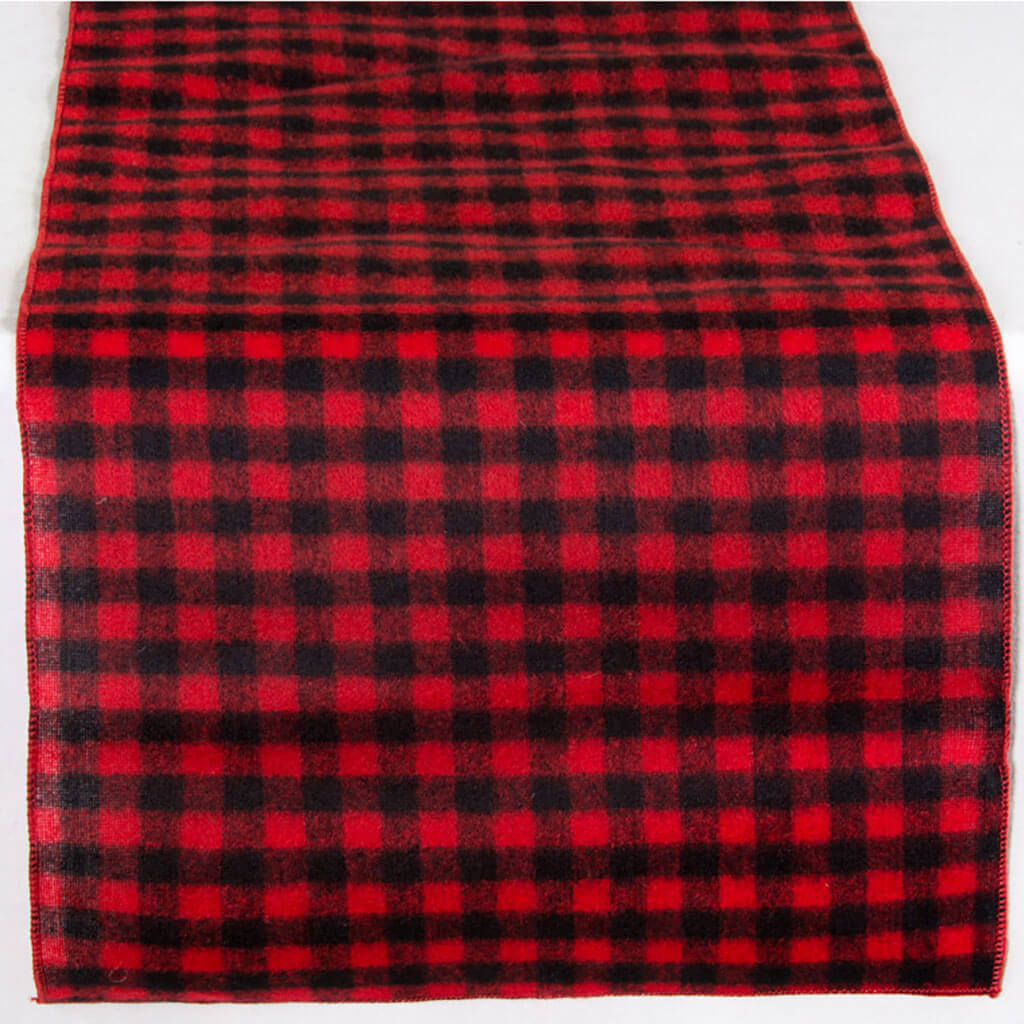 Felt Buffalo Plaid Runner Black &amp; Red Reversible 14in x 72in