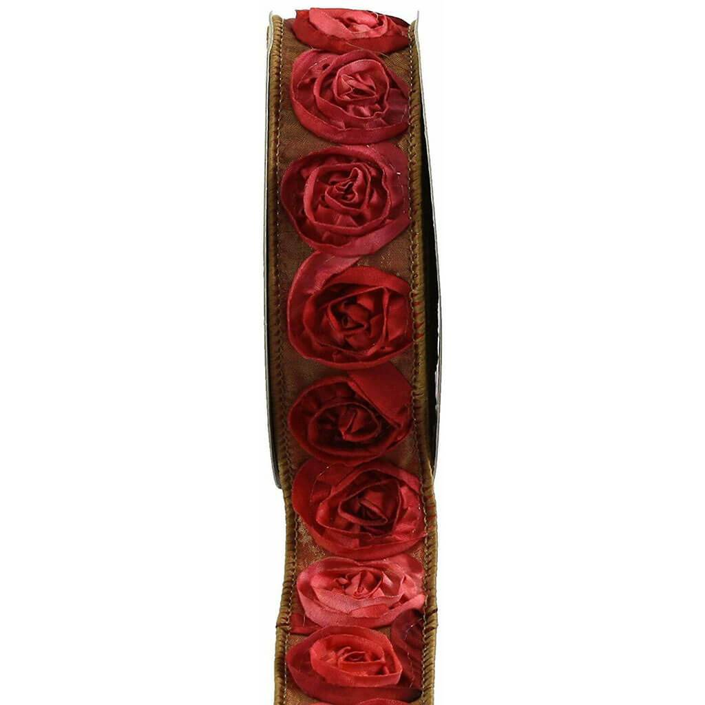 Poly. Multi Rose Gold Burgundy Rose 1.5in x 10yd