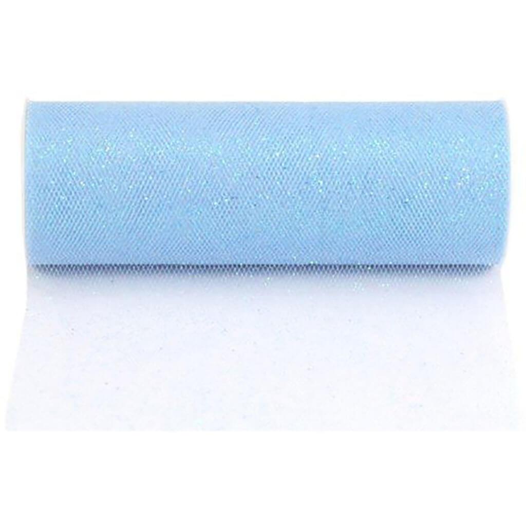 Glitter Tulle 6in x 25yd Light Blue