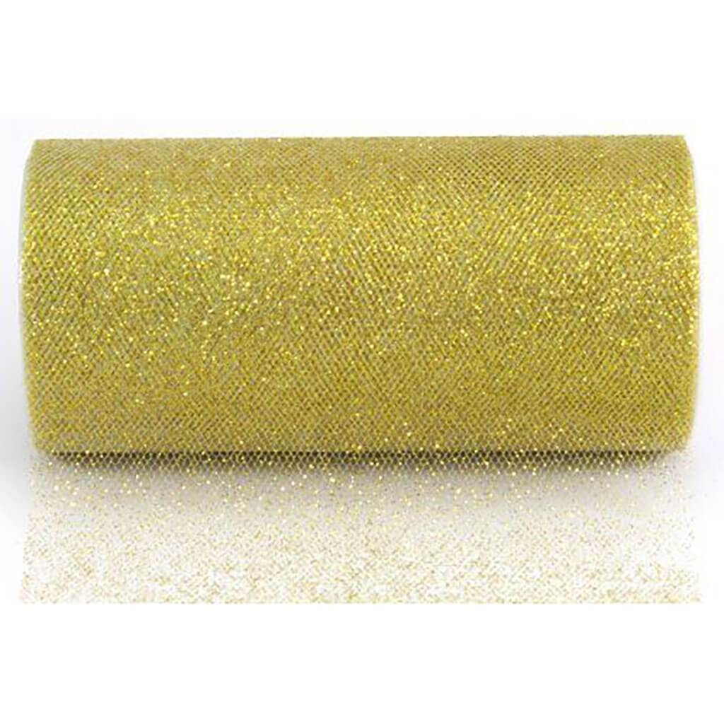 Glitter Tulle 6in x 25yd White &amp; Gold