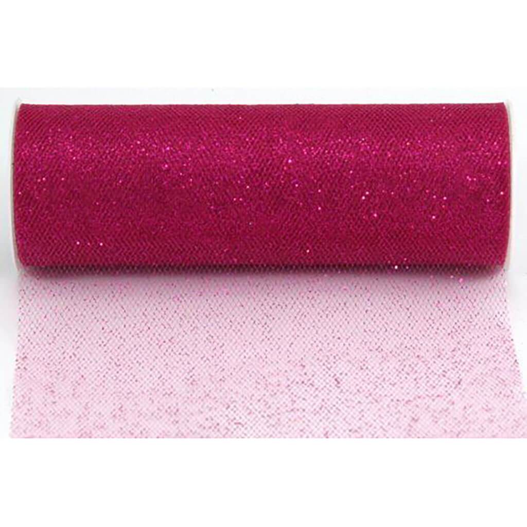 Glitter Tulle 6in x 25yd Garden Rose