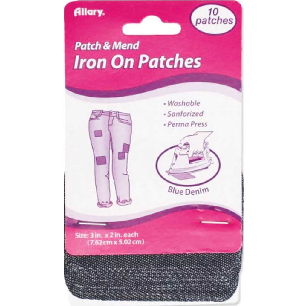 Iron-On Patches Blue Denim 10ct