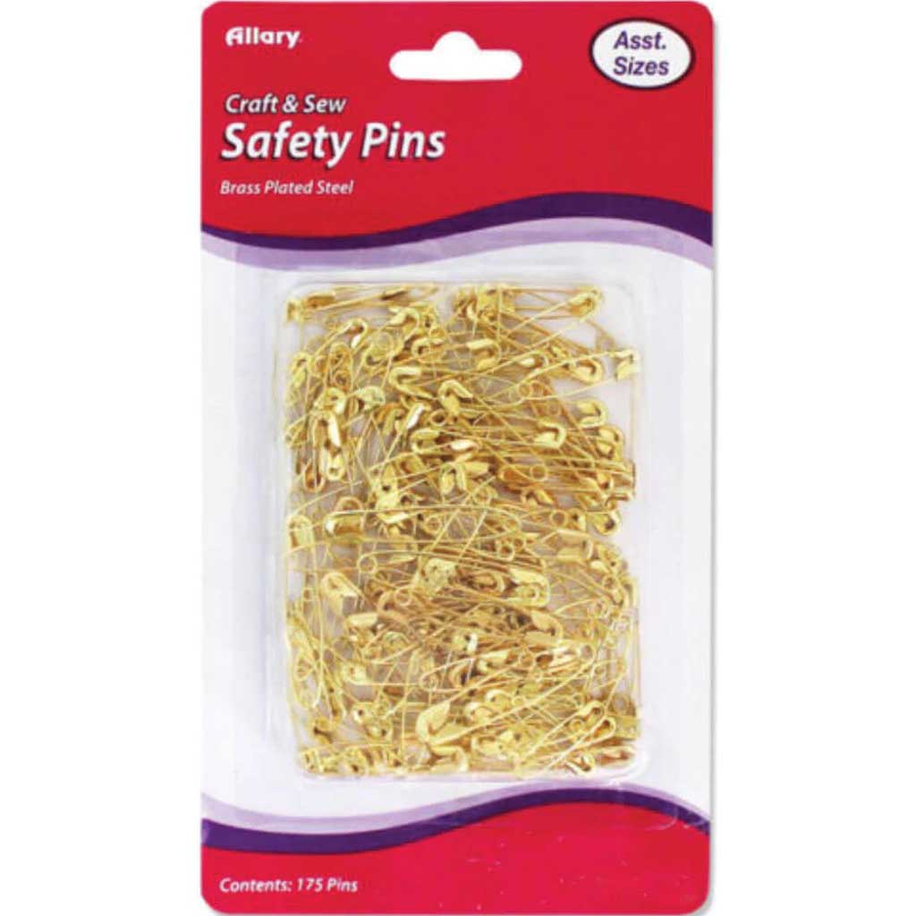 Safety Pins Brass Plated Assorted Sizes 175ct