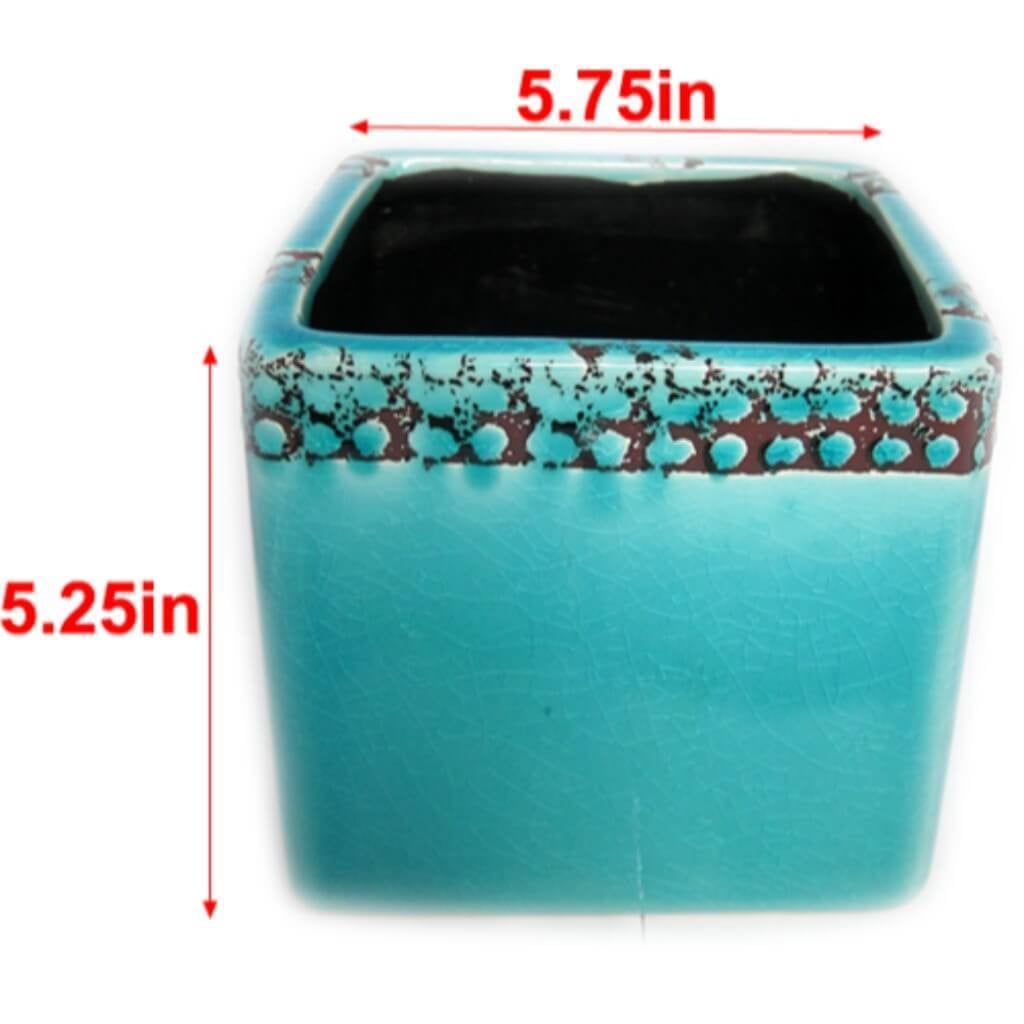 5.25Hx5.75In Square Ceramic Turquoise 