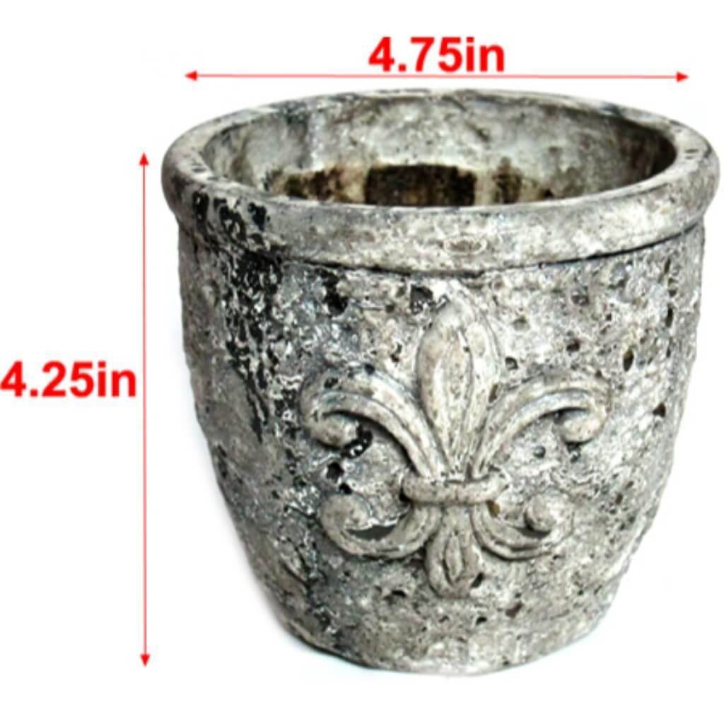 4.25Hx4.75In Cup Stone W/ Fleur-De-Lis 