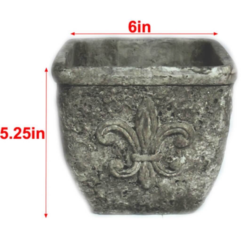 5.25Hx6In Square Stone W/ Fleur-De-Lis 