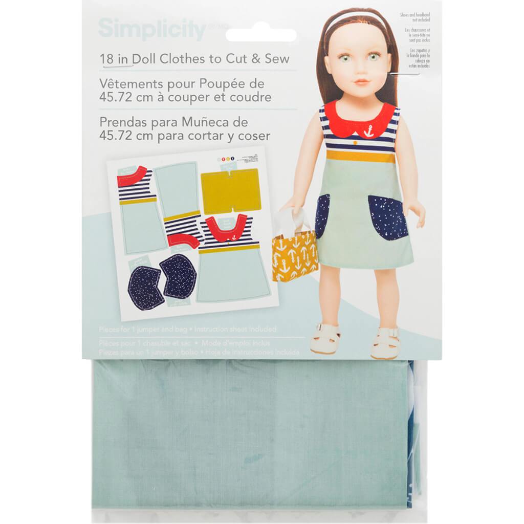 Simplicity 18in Doll Clothes To Cut &amp; Sew Sailor Dress with Anchor Print Purse