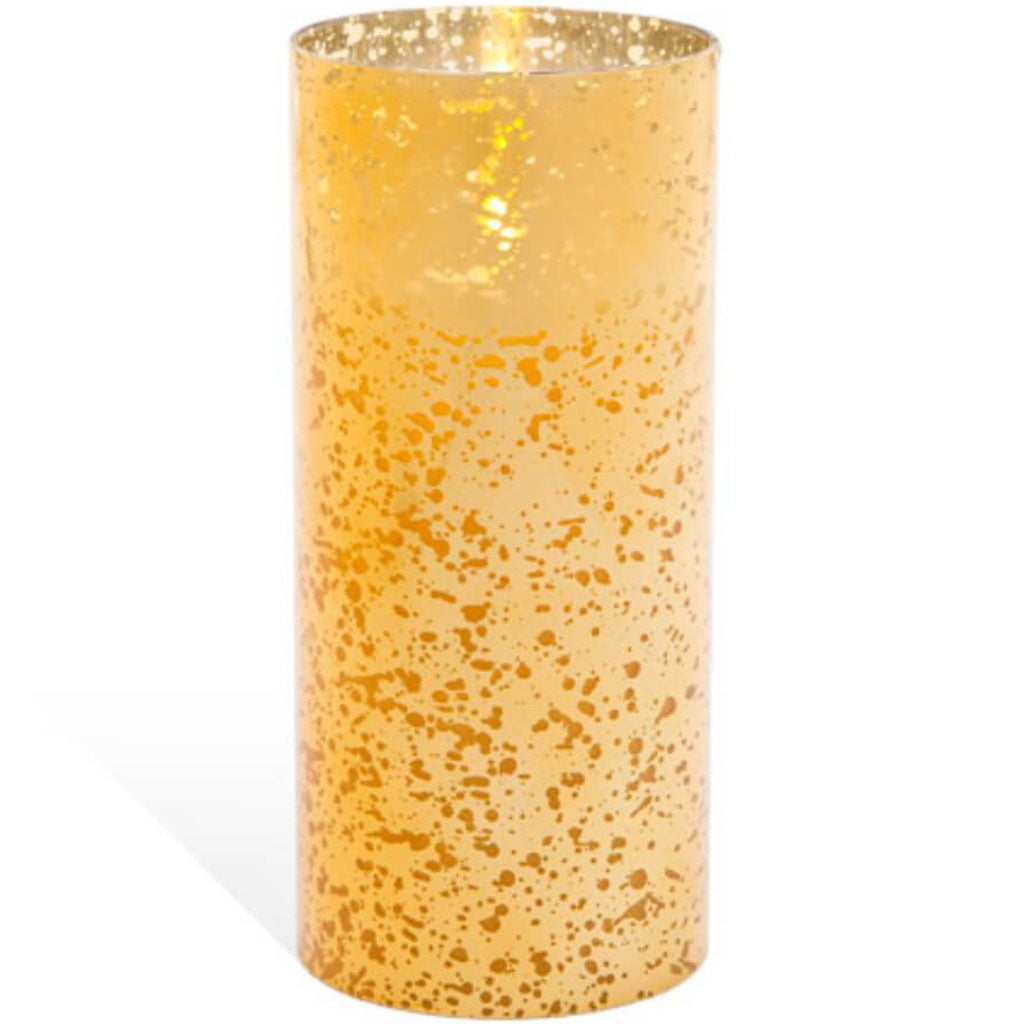 Luminara Flameless Candle in Gold Mercury Glass Cylinder 8in 