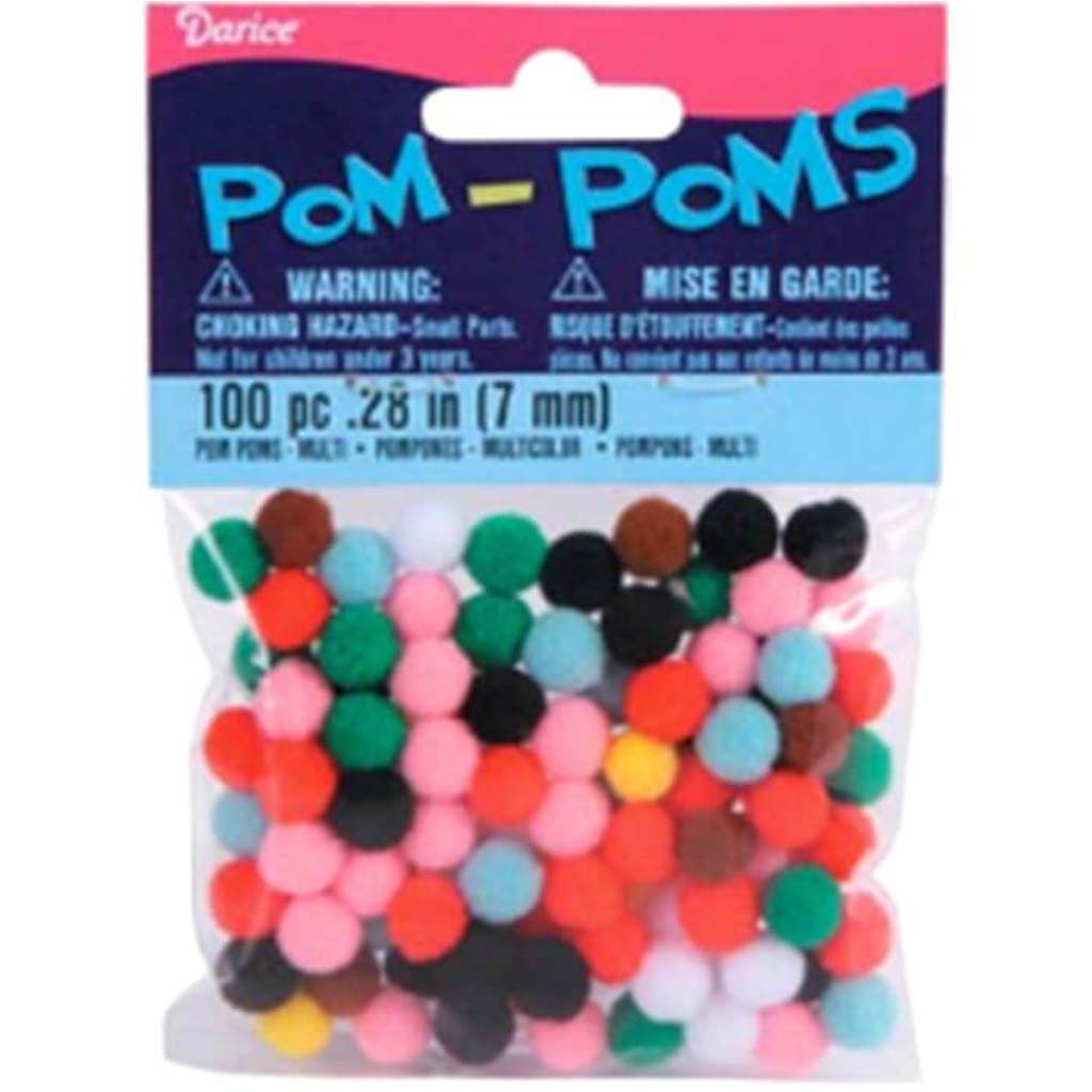 POM-POMS ACRYLIC MULTICOLOR 100PC 7MM 