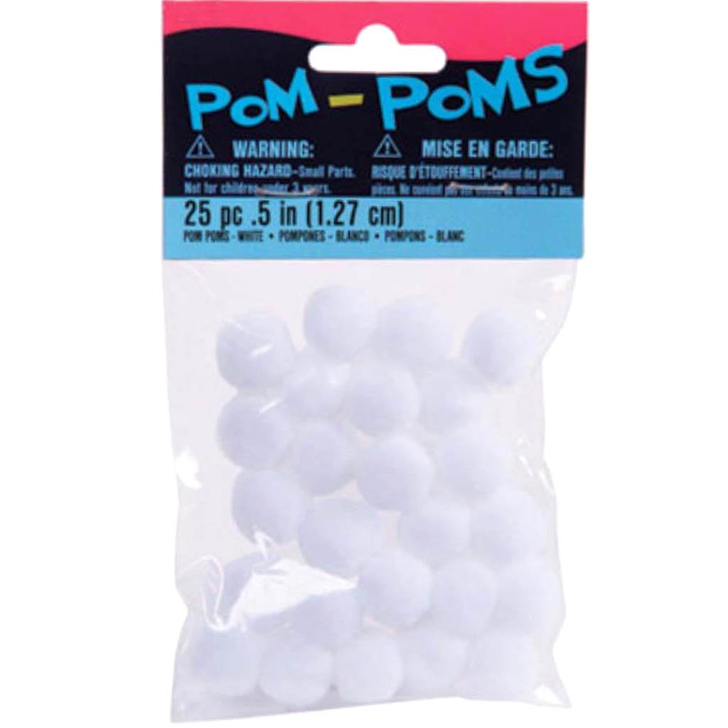 Pom-Poms White .5 inch 25 pieces 