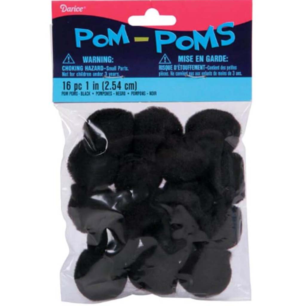 POMS ACRYLIC BLACK 1IN 16PC 