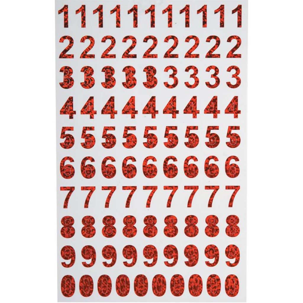 STICKER GLITTER NUMBERS 5X8IN RED 